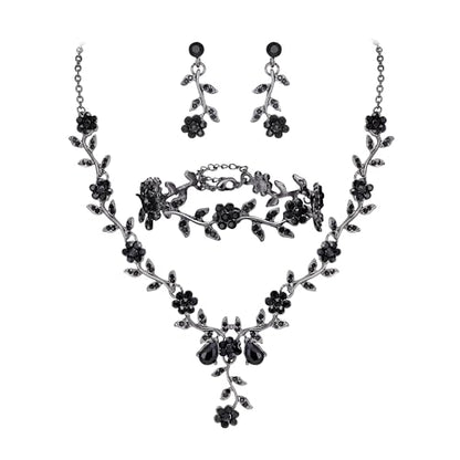 Women's Wedding Jewelry Set for Bride,Prom Bridal Accessories | Bling Crystal,Flower Leaf Cluster,Dangle Earrings Pendant Necklace Set,for Bridesmaid,Party Jewellery - color: 3Pcs-Black Black-Tone