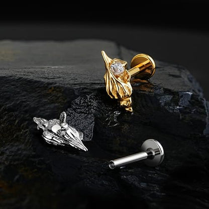 FINE4U 1PC 16G ASTM F136 Titanium Octopuses Piercings Jewelry with 6mm 8mm Post for Conch Helix Flat Labret 16G 6mm 8mm - color: Conch Shell - Tit