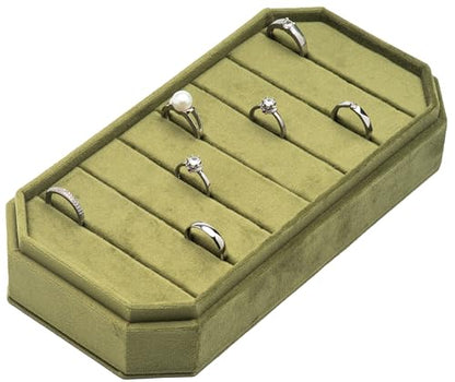Velvet Ring Organizer Display Tray Jewelry Box Earring Holder Case | for Wedding Birthday Christmas Day (Olive Green) - color: Olive Green