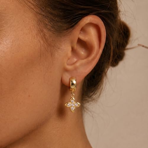 Gold Dangle Earrings for Women, 14K Gold Plated Chunky Hoop Earrings with Charms Cubic Zirconia Drop Earrings Statement Jewelry for Women - color: Gold E