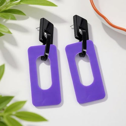 Boho Lightweight Retro Simple Acrylic Splicing Rectangle Earrings for Women Creative Exaggerated Statement Dangle Drop Earrings Jewelry - color: Black Purple B