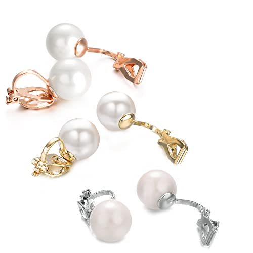 Yoursfs 10mm Tiny Pearl Clip On Earrings for Women 18K Gold Plated Faux Pearls Bridal Earring Fashion Wedding Jewelry - color: Tricolor pearl