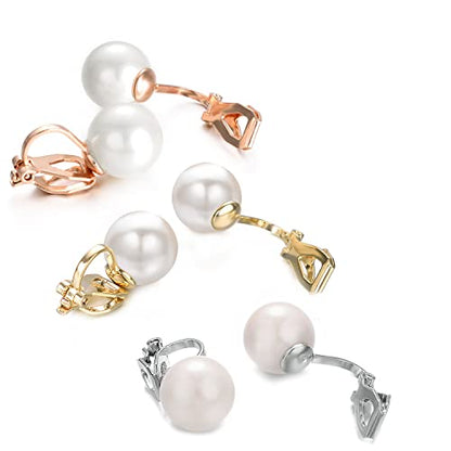 Yoursfs 10mm Tiny Pearl Clip On Earrings for Women 18K Gold Plated Faux Pearls Bridal Earring Fashion Wedding Jewelry - color: Tricolor pearl