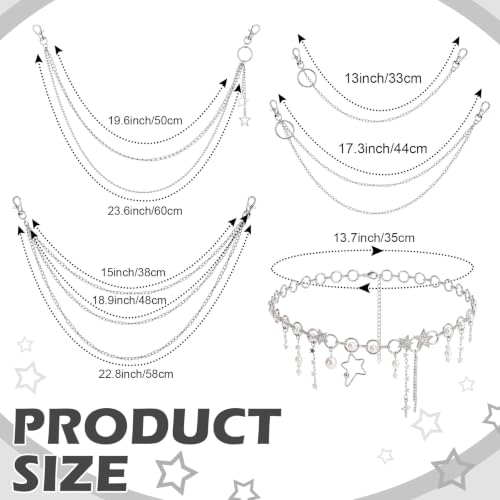 Jadive 5 Pieces Belt Chain Jeans Pants Pocket Waist Multi-Layer Hip Hop Metal Wallet Chain for Men Women - style: Star, Pearl
