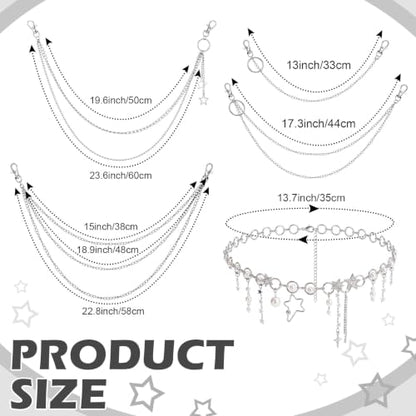 Jadive 5 Pieces Belt Chain Jeans Pants Pocket Waist Multi-Layer Hip Hop Metal Wallet Chain for Men Women - style: Star, Pearl