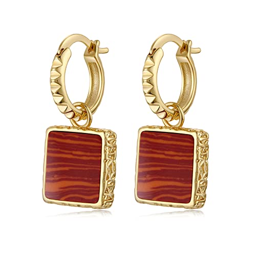 FRUMOS 18K Gold Plated Chunky Hoop Earrings for Women Fashion Thick Gold Hoops Set Jewelry for Birthday Christmas Gifts - color: Gold Colored Stone Pendant