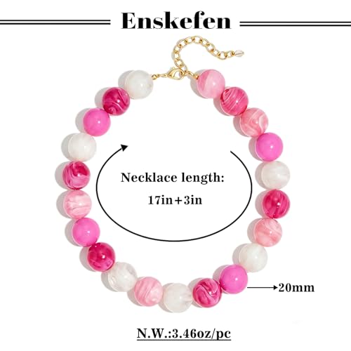 Chunky Beaded Necklaces for Women Statement Necklace | Bold Chunky Choker, Large Resin Beads, Adjustable Necklace, Boho Trendy Summer Beach Holiday Jewelry - color: Pink-01
