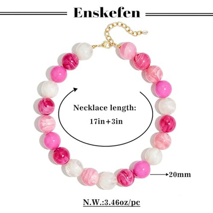 Chunky Beaded Necklaces for Women Statement Necklace | Bold Chunky Choker, Large Resin Beads, Adjustable Necklace, Boho Trendy Summer Beach Holiday Jewelry - color: Pink-01