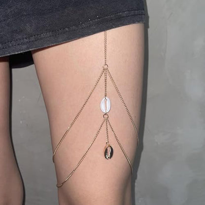 Snake Thigh Chain for Women, Medusa Serpent Garter Leg Jewelry, Gothic Leg Accessories for Halloween Costume, Festival Fashion - style: N Gold Shell Thigh Chain