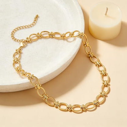 Chunky Necklace for Women 18K Gold Plated Statement Adjustable Thick Link Chains Paperclip Chain Choker Trendy Fashion Jewelry Gifts - style: Link 1