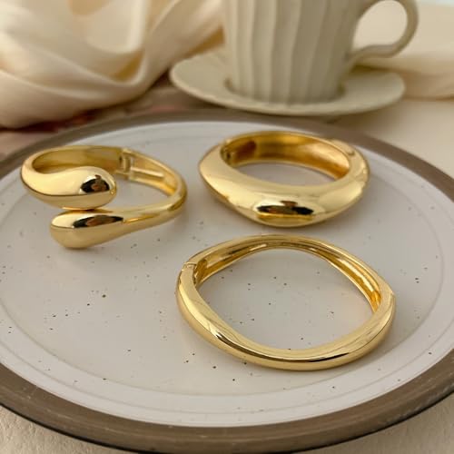 Chunky Gold Bangle Bracelets for Women, 14k Gold Plated Dainty Cuff Stackable Bangles Set, Trendy Bracelet Stack Fashion Jewelry Gifts - color: 07-GOLD