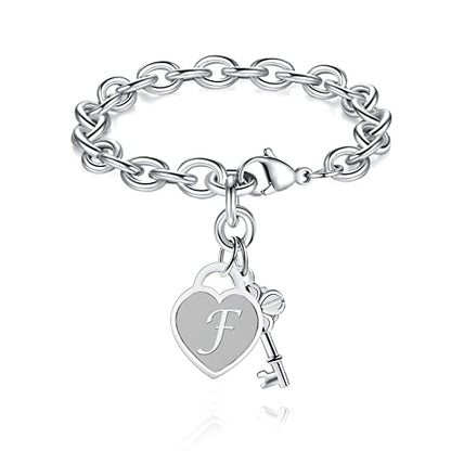 TONY & SANDY Initial Charm Bracelets for Girls Women Stainless Steel A-Z Bracelet Personalized Gifts Birthday Graduation Easter Basket Stocking Stuffers for Teens Girls Women Jewelry - style: F