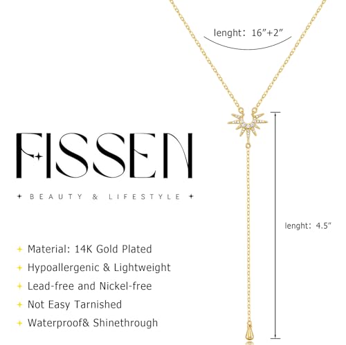 14K Gold Plated Layered Lariat Necklace for Women - Waterproof Non-Tarnish Dainty Gold Chain Necklace, Long Boho Statement Jewelry for Wedding, Prom, Summer Vacation Gifts - color: CZ Y Necklace-Gold