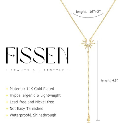 14K Gold Plated Layered Lariat Necklace for Women - Waterproof Non-Tarnish Dainty Gold Chain Necklace, Long Boho Statement Jewelry for Wedding, Prom, Summer Vacation Gifts - color: CZ Y Necklace-Gold