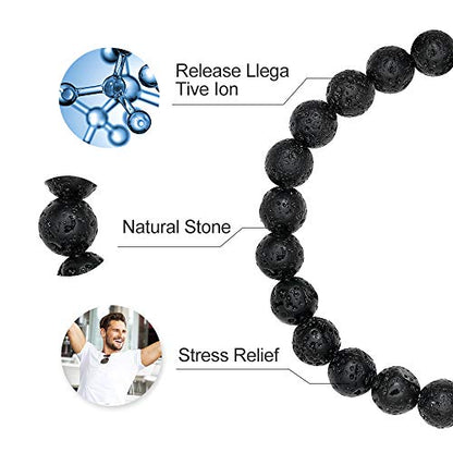 M MOOHAM Mens Bracelet - Beaded Natural Stone 8mm Tiger Eye Matte Agate Lava Rock Bracelets for Men Teen Boys Grandpa Dad Birthday Gifts Jewelry - style: Lava Rock & Yellow Tiger Eye Bracelets