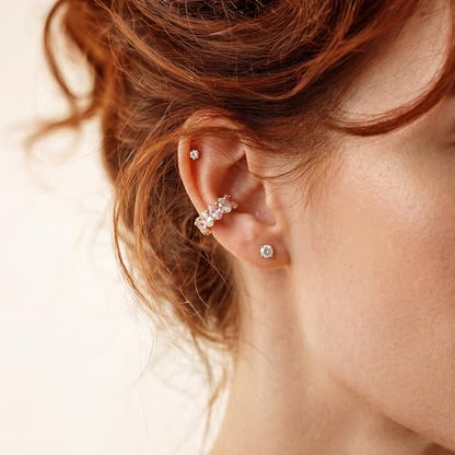 Ear Cuffs Non Piercing for Women 14K Gold Plated Ear Cuff Earrings Colorful Cubic Zirconia Paved Trendy Cartilage Earring Jewelry | Single - color: White Pink