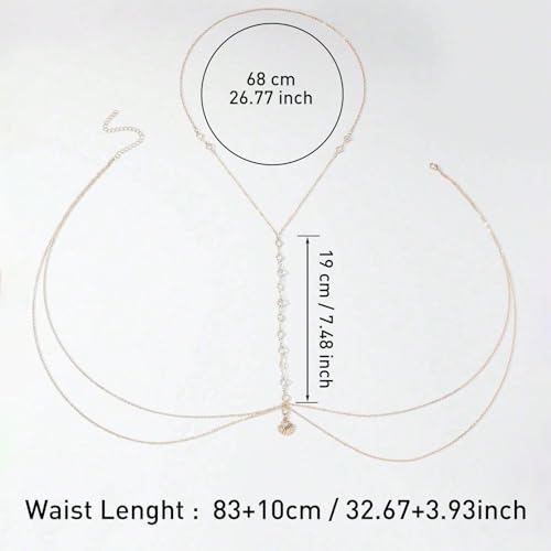 Gold Plated Body Chain for Women, Layered Bikini Waist Chain | Sexy Rhinestone Body Jewelry, Chest Belly Chain, Adjustable Fit, Crossover Design, Summer Beach Parties and Vacations - color: Gold4
