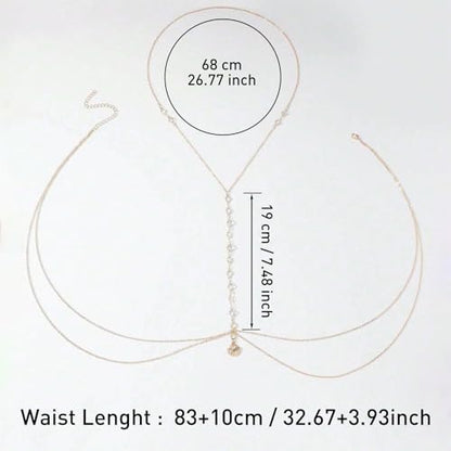 Gold Plated Body Chain for Women, Layered Bikini Waist Chain | Sexy Rhinestone Body Jewelry, Chest Belly Chain, Adjustable Fit, Crossover Design, Summer Beach Parties and Vacations - color: Gold4
