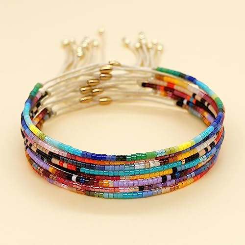 Adjustable Miyuki Beaded Bracelet for Women, Double Row Miyuki Beads | Miyuki beads, adjustable fit, braided construction, double-row design, party styling, bracelet jewelry for casual styling - color: colors04