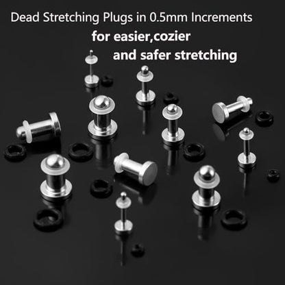 Casvort 22 PCS/16 PCS Hypoallergenic 18G-1'' Comfy Dead Stretching Plugs in 0.5mm Increments Saddle Plugs with Rubber Rings 316 Surgical Stainless Steel Crazy Ear Gauges Body Piercing Jewelry - color: Silver 1-6mm 22 PCS