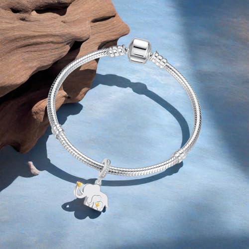 Mother Daughter Elephant Dangle Charm for Euroepan Bracelet Women Gift | cute wildlife ainmal charm,gold heart,family pendant,motherly love,push present,comptaible with Pandora bracelet necklace - style: Good luck Elephant