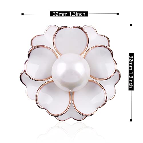 Women Camellia Flower Pearl Enamel Brooch Pins for Ladies Jewelry Fashion - color: White