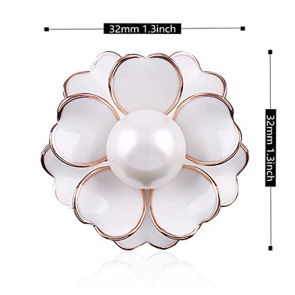 Women Camellia Flower Pearl Enamel Brooch Pins for Ladies Jewelry Fashion - color: White
