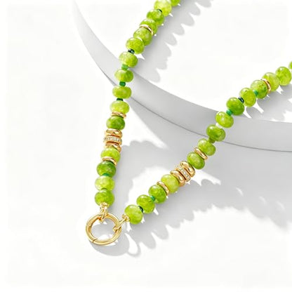 Beaded Necklaces for Women Boho Colorful Bead Choker Necklace Natural Gemstone Handmade Summer Beach Layering Necklace Jewelry Gift for Women - color: Olive Green