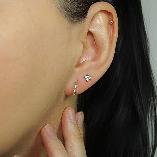 QueenBee 14K Gold Plated Ivy Flower Birthstone Stud Earrings for Women Dainty Floral Gemstone Studs Unique Jewelry Gift for Her - color: Apr-Crystal