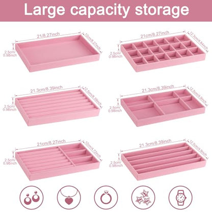12Pcs Velvet Stackable Jewelry Trays, Jewelry Drawer Organizer, Large Removable Display Jewelry Tray, Necklace Bracelet Storage Box for Earring, Ring, Brooch, Watch (Pink) - color: 12 Pack-Pink