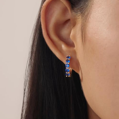 Evabelle Gold Hoop Earrings for Women 14K Real Gold Plated Cubic Zirconia Diamond Hoop Earrings Huggie Hoop Earring Women Earrings Earring for Men 925 Sterling Silver Post Hypoallergenic - color: Hoops 11-Gold and Blue