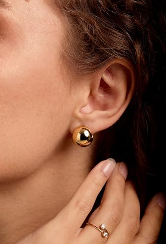 Chunky Gold Hoop Earrings for Women 14k Gold Plated Thick Triple Earrings | Hypoallergenic Trendy Chunky Gold Hoops Earrings,Dainty Jewelry Gifts for Women - style: Gold spherical earring