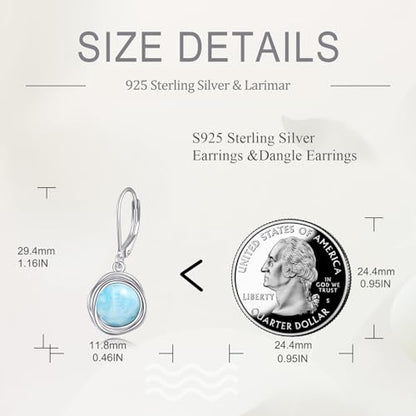 FreshWater Pearl Dangle Earrings 925 Sterling Silver Lapis lazuli Turquoise Larimar Opal Black Pearl Leverback Earrings for Women Birthday Hypoallergenic - style: Larimar earrings