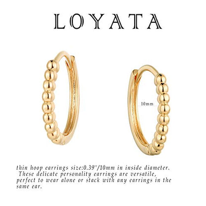 LOYATA Gold Huggie Hoop Earrings 14K Gold Plated Dainty Small Simple Hypoallergenic Jewelry Gift for Women - style: Beaded Half-1