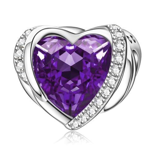 LaMenars 925 Sterling Silver Charms for Pandora Bracelets & Necklaces | Bead Charms Birthday Holiday Jewelry Gifts For Women - color: February Birthstone