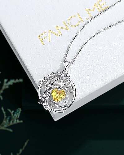 FANCIME Tree of life Birthstone necklace Sterling Silver Pendant Birthstone Necklace Gemstone Anniversary Birthday Jewelry Mothers Day Gifts for Mom Her Wife - color: Nov.-Citrine