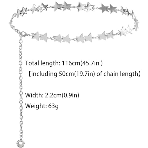 Fashion Long Tassel Metal Waist Chain Women Adjustable Body Link Belts Body Belly Jewelry for Jeans Dresses Sun Gold Plated - color: Silver Star