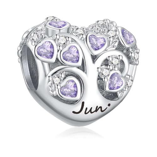 Birthstone Charms for Heart Dangle Charms for Bracelets and Necklaces, Birthday Mother's Day Christmas Jewelry Gifts For Women - color: June