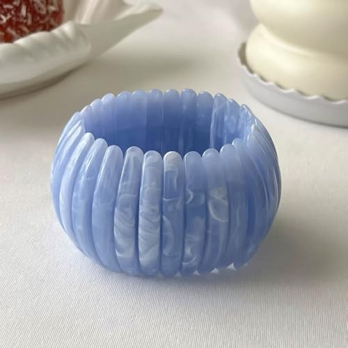 Boho Retro Acrylic Resin Stretch Bangle Bracelets Colorful Wide Chunky Irregular Geometric Tube Bead Wristband Statement Bracelet for Women Fashion Party Wedding Jewelry Gifts - color: Blue