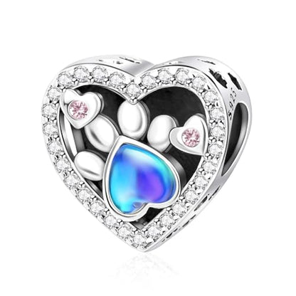 S925 Charms for Bracelets and Necklaces, Gifts for Mothers Nurses Day Graduation, for Girlfriend Family Friend, Bead Pendant, for Pandora, Silver 14K Gold Plated Enamel CZ, DIY Jewelry Making - style: 36 Paw Print Heart Charms