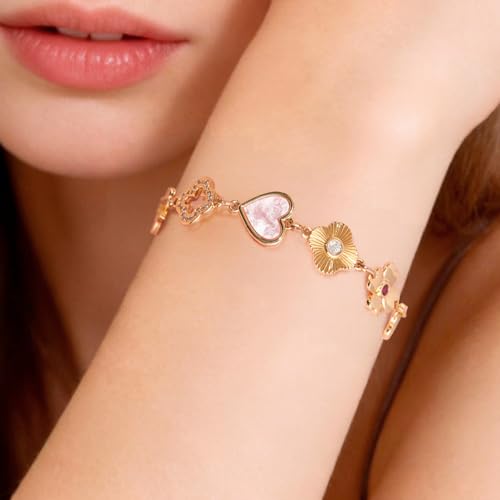 Gold Clover Charm Link Bracelet for Women Elegant Mother of Pearl Lucky Four Leaf Clover Bracelet Cute Colorful Rhinestone Clover Pendant Bracelet Adjustable Link Chain Trendy Party Jewelry Gift - style: lucky