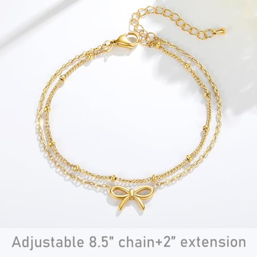 Quietsun Trendy 2 Layers Anklet Bracelets for Women-Waterproof-Adjustable-for General/Big Anklets-Gold/Silver - color: Gold