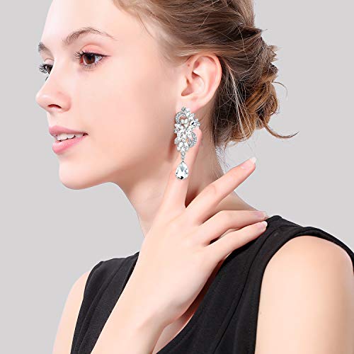 Marquise Crystal Bridal Chandelier Dangle Drop Earrings Ladies Gifts in Silver/Gold Tone - color: J-Clear Earrings Pin