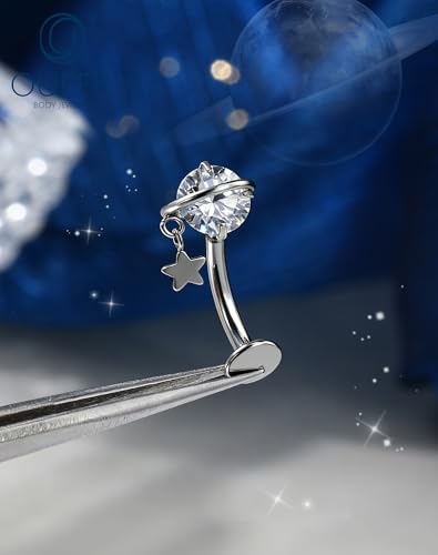 OUFER 14G Teardrop Dangle Belly Button Ring Implant Grade Titanium CZ Internally Threaded Navel Ring 10mm Bar Length Belly Piercing Jewelry Hypoallergenic Body Jewelry for Women