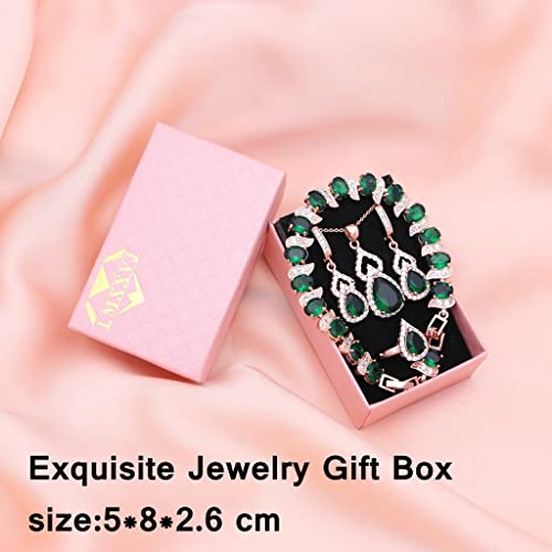 LMXXVJ Women Jewelry Set Platinum Plated Necklace Open Ring Earrings Bracelet Set,Birthday/Anniversary Mother’s Day Jewelry Gifts for Mom/Wife/Sister/Best Friend - color: Rose Gold-Green