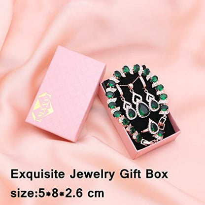 LMXXVJ Women Jewelry Set Platinum Plated Necklace Open Ring Earrings Bracelet Set,Birthday/Anniversary Mother’s Day Jewelry Gifts for Mom/Wife/Sister/Best Friend - color: Rose Gold-Green