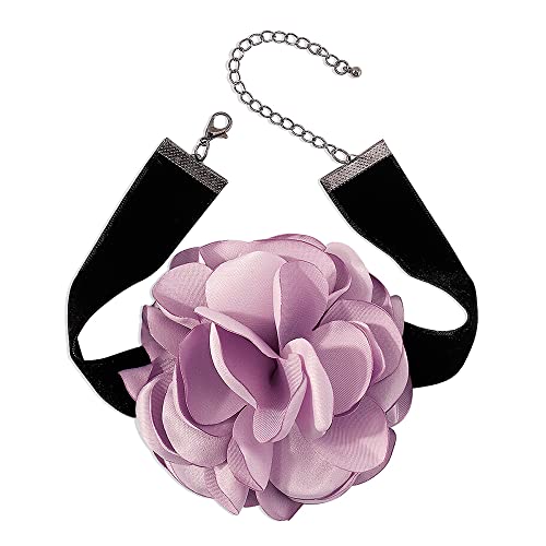 Dtja Vintage Rose Flower Choker Necklace for Women Gothic Black Velvet Ribbon Camellia Blossom Charm Chain Adjustable Comfort Fit Retro Wedding Holiday Costume Party Jewelry - color: Purple