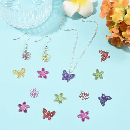 8-64Pcs Silver Goldern Color Heart Pendants Charms 10 Styles Heart Stainless Steel Metal Charms for Jewelry Making Crafting Necklaces Bracelets Earrings Keychains Birthday Gift - color: Hollow Butterfly Flower-40 pcs