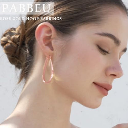 PABBEU Sterling Silver Hoop Earrings for Women, Lightweight Large Oval Hoops Earrings, Hypoallergenic Silver Hoop Earring for Women Gifts 30/40/50/60MM - color: rose gold 40*50mm/ 1.57*1.96in