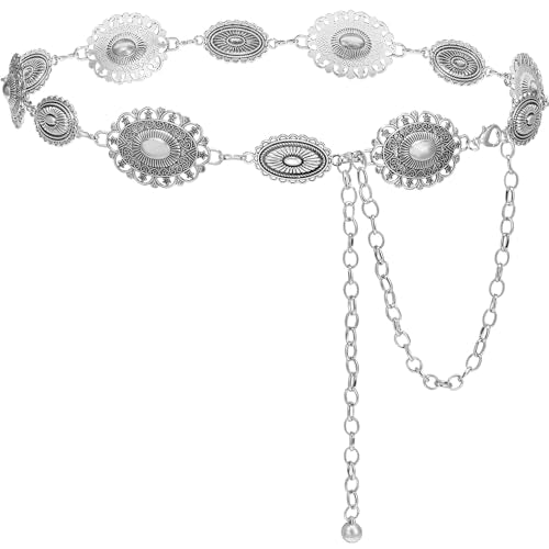 NEOREAL Western Chain Metal Belt for Women Girls Waist Belts Cowgirl Cowboy Link for Jeans Dresses Concert - color: Dbeetle-silver, size: Fit Waist Size 28-35 in